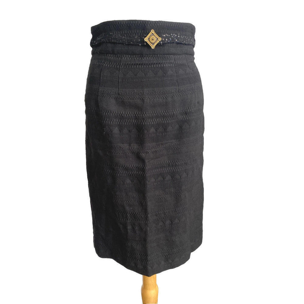 NWT ROBERTO CAVALLI Class Black Pencil Skirt Sequin Belt Wool IT-40 US-4/6
